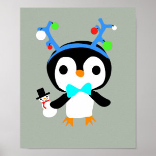Poster kerstpinguïn