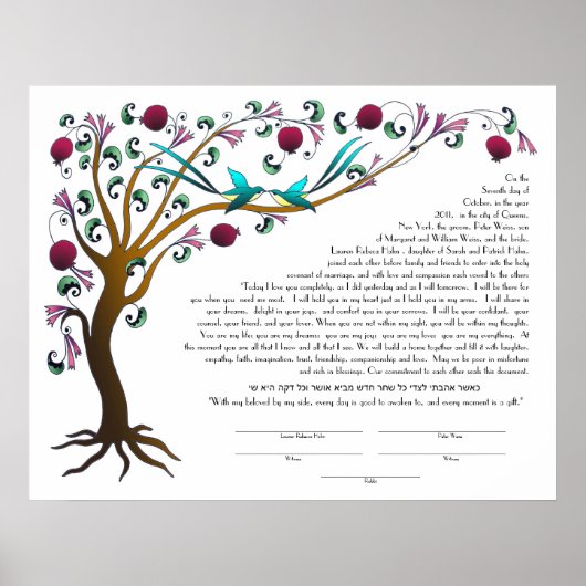 Poster Kétubah Arbre de Vie avec une citation hébraïque (Devant)