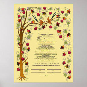 Poster Kétubah d'automne avec arbre de vie -B