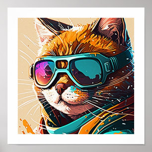 Poster Kewl Beans Cool Chat avec lunettes de soleil portr
