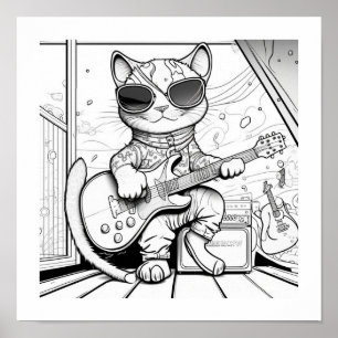 Poster Kewl Jazzy Chat avec lunettes de soleil jouant de 