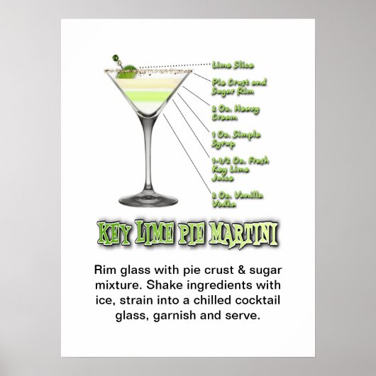 Poster Key Lime Pie Martini Cocktail Recette Art (Devant)