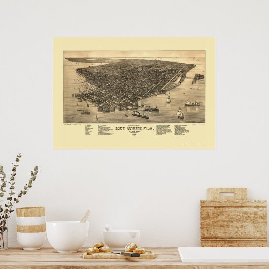 Poster Key West, FL Panoramic Map - 1884 (Cuisine)