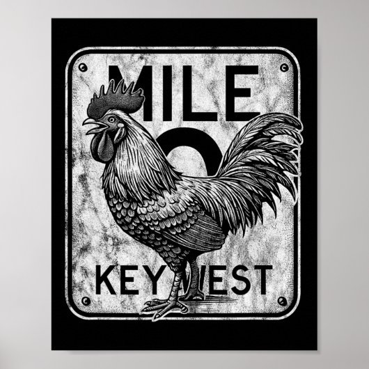 Poster Key West Florida Chicken Retro Mile 0 Rooster Dist (Devant)