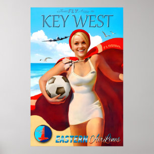 Poster Key West Floride Fly Eastern Air Lines Nouveau Voy