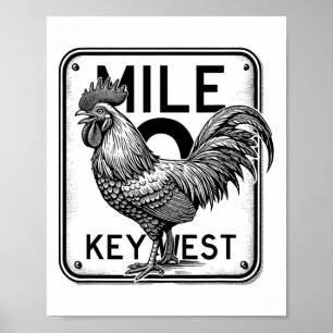 Poster Key West Floride Poulet Rétro Mile 0 Coq Mile