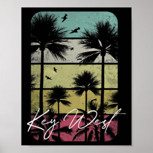Poster Key West Floride Rétro Vintage Plage Surf Surfant