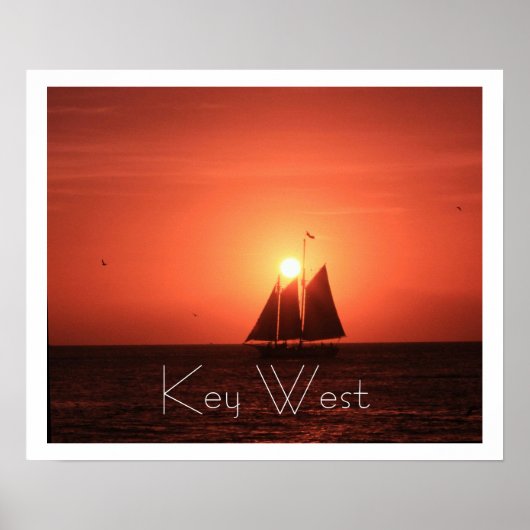 Poster Key West, Silhouette de voilier au coucher du sole (Devant)