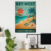 Poster Key West Sunset - Conch Republic Seaplane Art (Bureau à domicile)