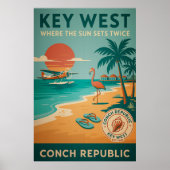 Poster Key West Sunset - Conch Republic Seaplane Art (Devant)