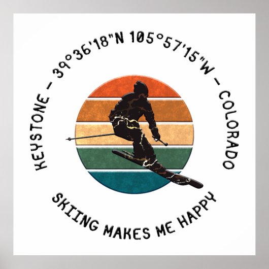 Poster Keystone, Colorado - Man Skier, Texte noir (Devant)