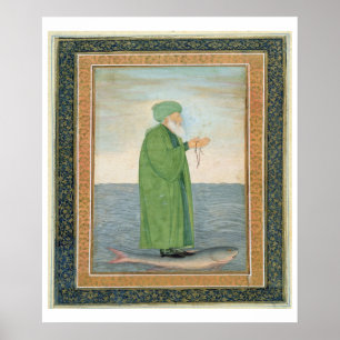 Poster Khawa Khizir Khan montant sur un poisson, du petit