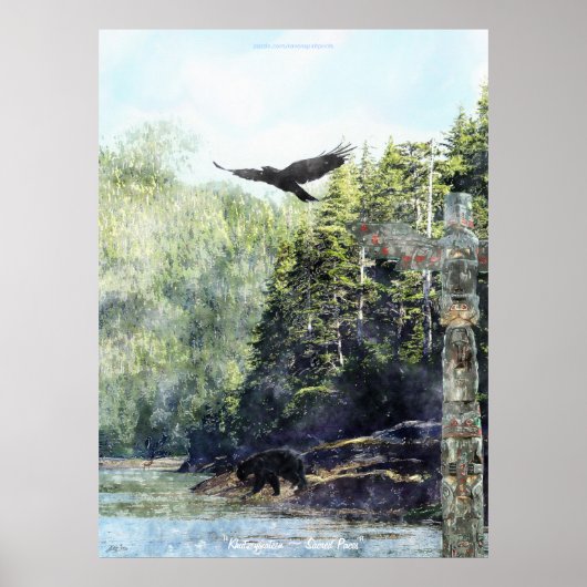 Poster Khutzeymateen Wildlife & Totem Watercolor Art (Devant)