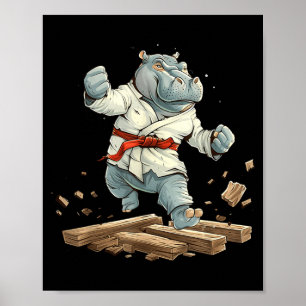 Poster Kickboxing Hippopotame Taekwondo Karaté MMA Drôle