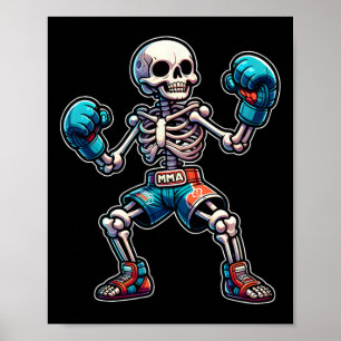 Poster Kickboxing Squelette Kickboxeur Muay Thai Mma Comb