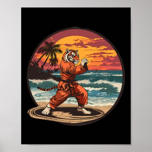Poster Kickboxing Tiger Plage Coucher de soleil Karaté Ta (Devant)