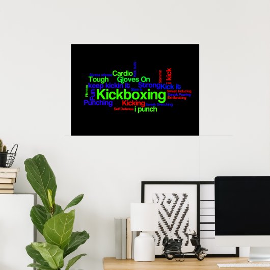Poster Kickboxing Word Cloud brillant sur noir (Bureau à domicile)