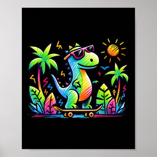 Poster Kidcore Esthétique Dinosaure Skateboard Doodle Al (Devant)
