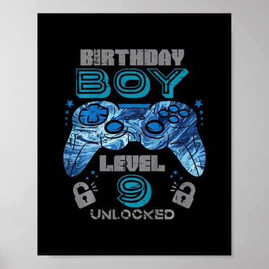 Poster Kids 9th Birthday Gamer Level 9 Unlocked Video Gam (Devant)
