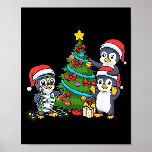 Poster Kids Christmas Penguin Christmas Tree Lights Baubl (Devant)