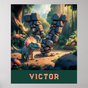Poster *~* Kids Dinosaur Monogramme AP71 Lettre V