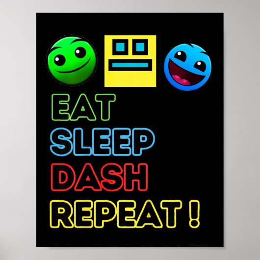 Poster Kids Eat Sleep Dash Repeat Video Game Geometry Vid (Devant)