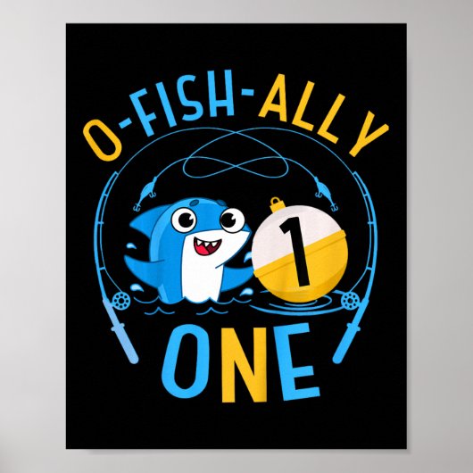Poster Kids Ofishally One 1st Birthday Fishing Theme O-fi (Devant)