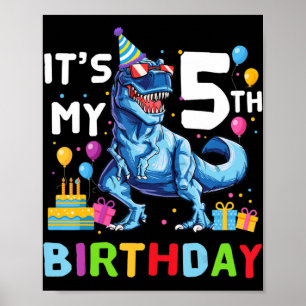 Poster Kids Rawr I'm 5 5th Birthday T Rex Dinosaur Party