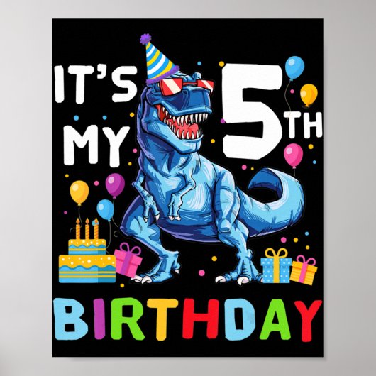 Poster Kids Rawr I'm 5 5th Birthday T Rex Dinosaur Party (Devant)