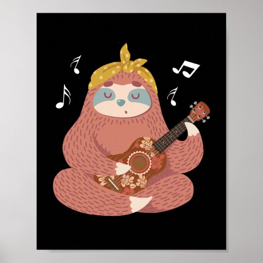 Poster Kids Sloth Ukulele Joueur Hawaiian Musicien (Devant)