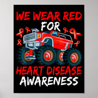 Poster Kids Truck We Wear Red For Heart Disease Ribbon Aw