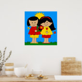 Poster Kid's Two Best Friends Girls Blue (Cuisine)