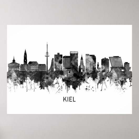Poster Kiel Allemagne Skyline BW (Devant)