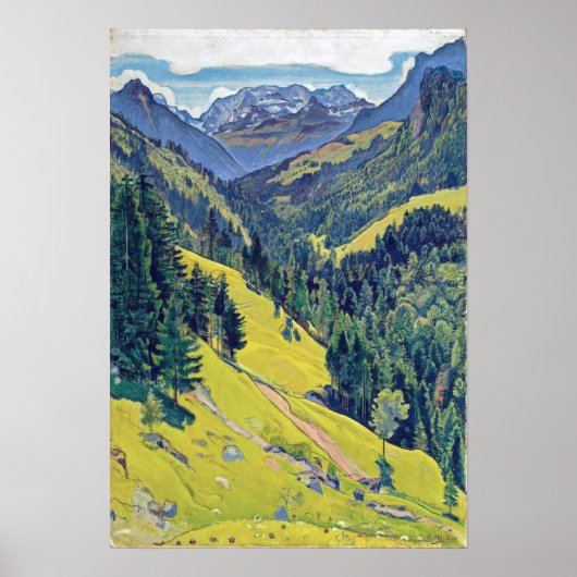 Poster Kiental avec Blüemlisalp, Vintage voyage suisse (Devant)