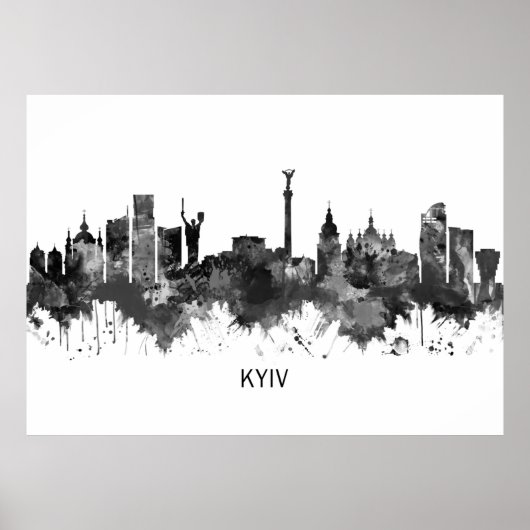Poster Kiev Ukraine Skyline BW (Devant)