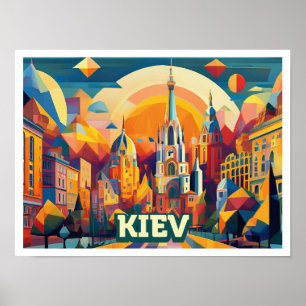 Poster Kiev Ukraine Voyage artistique coloré