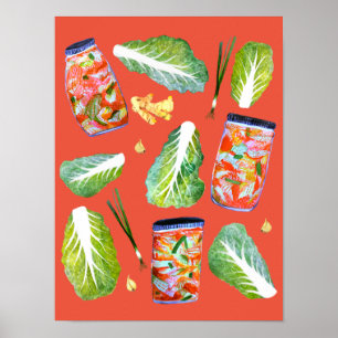 Poster Kimchi Ingrédients Aquarelle épicée Art