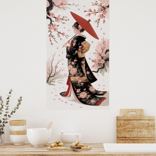 Poster Kimono et fleurs de cerisiers (Cuisine)