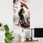 Poster Kimono et fleurs de cerisiers (Bureau à domicile)