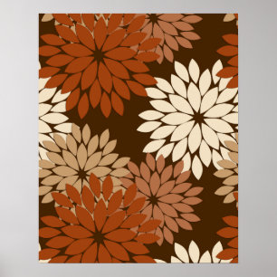 Poster Kimono floral moderne imprimé, Brown foncé et bron