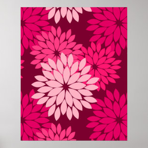 Poster Kimono floral moderne Imprimer, Coral rose et Bour
