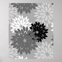 Kimono floral moderne Imprimer, gris, noir et blan