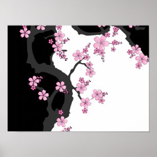 Poster Kimono japonais Sakura noir et blanc