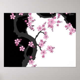 Poster Kimono japonais Sakura noir et blanc