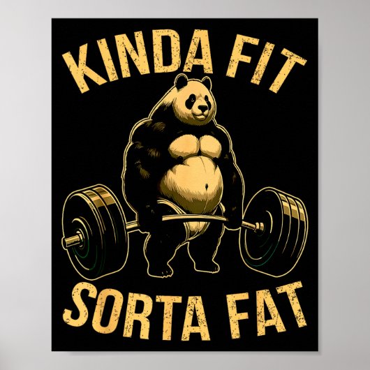 Poster Kinda Fit Sorta Fat Funny Gym Panda Weightlifting  (Devant)