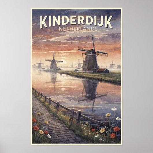 Poster Kinderdijk Pays-Bas Voyage Rétro (Devant)