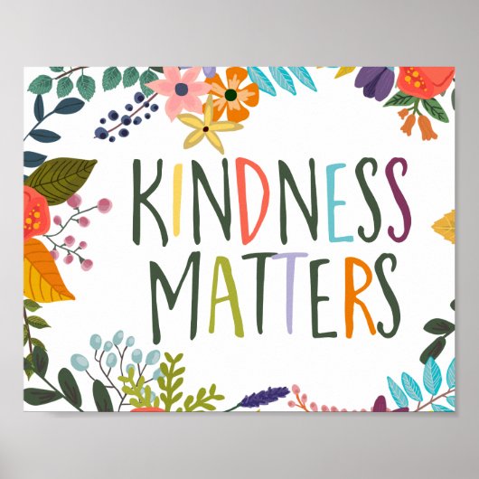 Poster Kindness Matters, Kind citations, Boho floral oran (Devant)