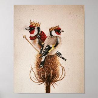 Poster King et Queen Goldfinches - imaginaire bird art