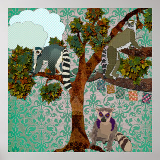 Poster King Jullian & Lemurs Sur Un Demi-Masque Vert