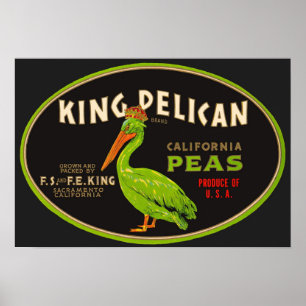 Poster King Pelican California pois crate étiquette